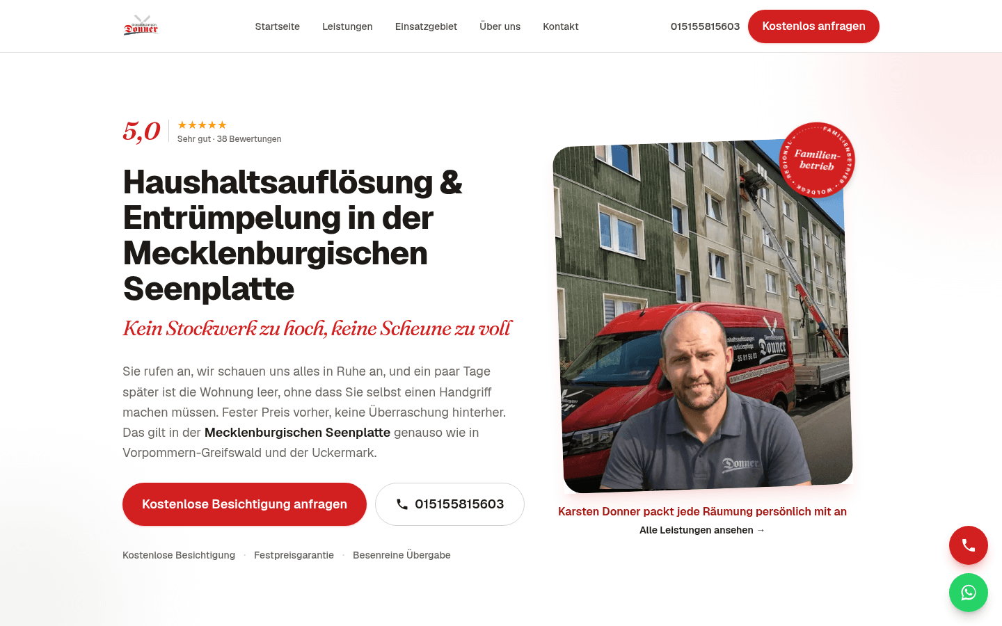 Aktuelle Website von Dienstleistungen Donner